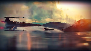 Star Wars TIE Fighters Skimming Over Misty Water at Sunset HD wallpaper