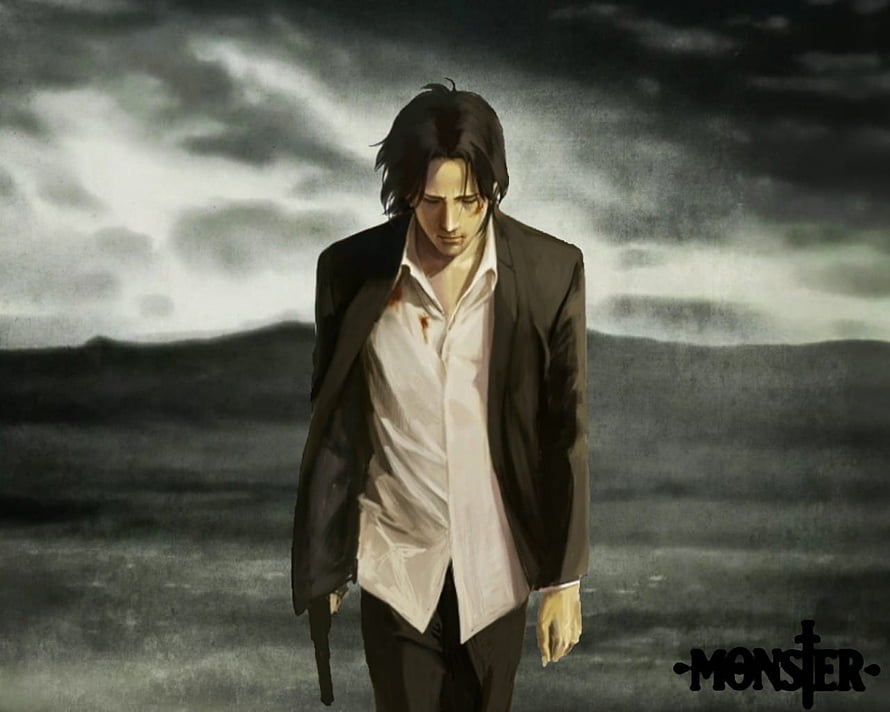 Monster by Naoki Urasawa: Protagonist Walking in a Desolate Landscape HD wallpaper