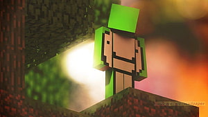 Minecraft Dream Skin Character Standing on Blocky Terrain at Sunset HD wallpaper