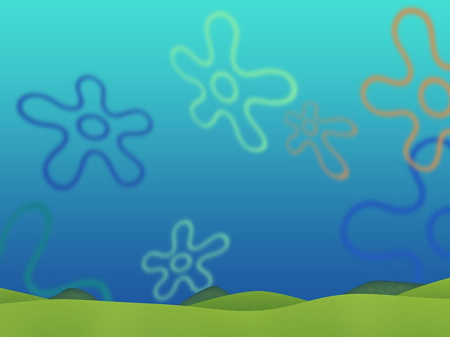 SpongeBob SquarePants Jellyfish Fields with Flower Sky and Green Hills HD wallpaper