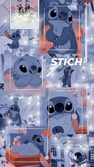 Stitch Collage Wallpaper Featuring Multiple Poses and Expressions in a Dreamy Aesthetic Style HD phone wallpaper