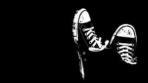 High Contrast Black and White Sneaker Illustration on Dark Background HD wallpaper