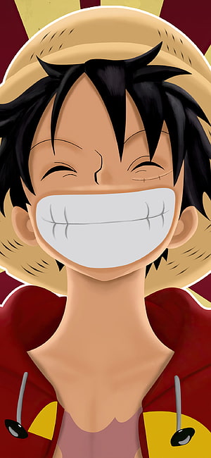 Monkey D Luffy Grinning Portrait in Straw Hat and Red Hoodie HD phone wallpaper