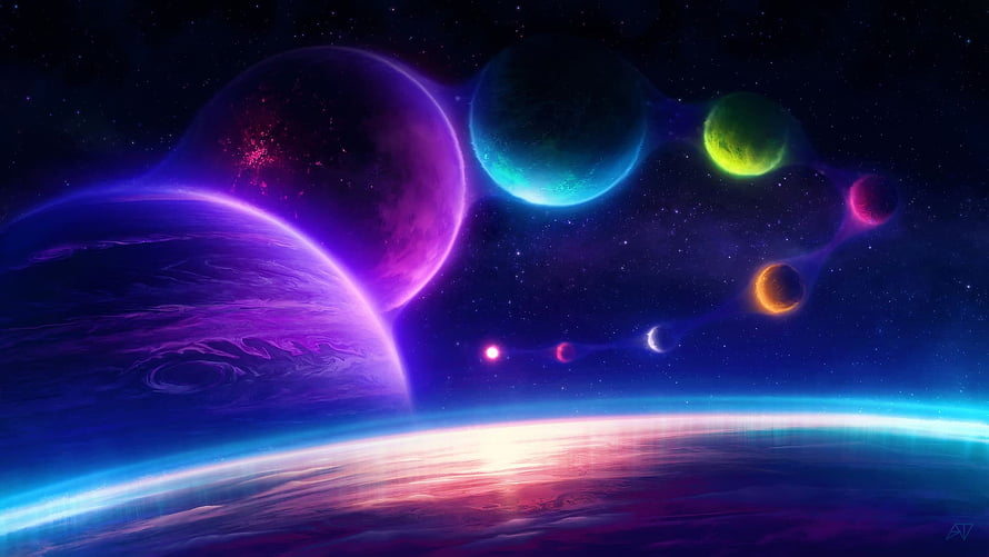 Vibrant Nebula and Colorful Planets in Deep Space Digital Art HD wallpaper
