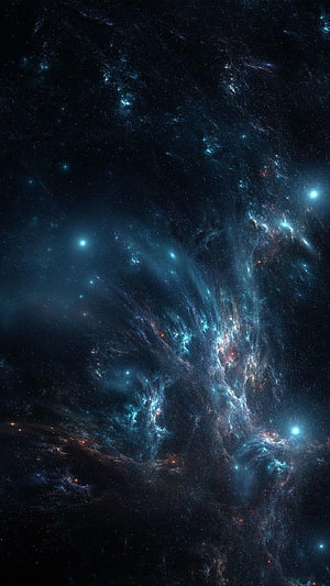 Deep Space Nebula with Swirling Blue and Cyan Gas Clouds and Bright Stars HD phone wallpaper