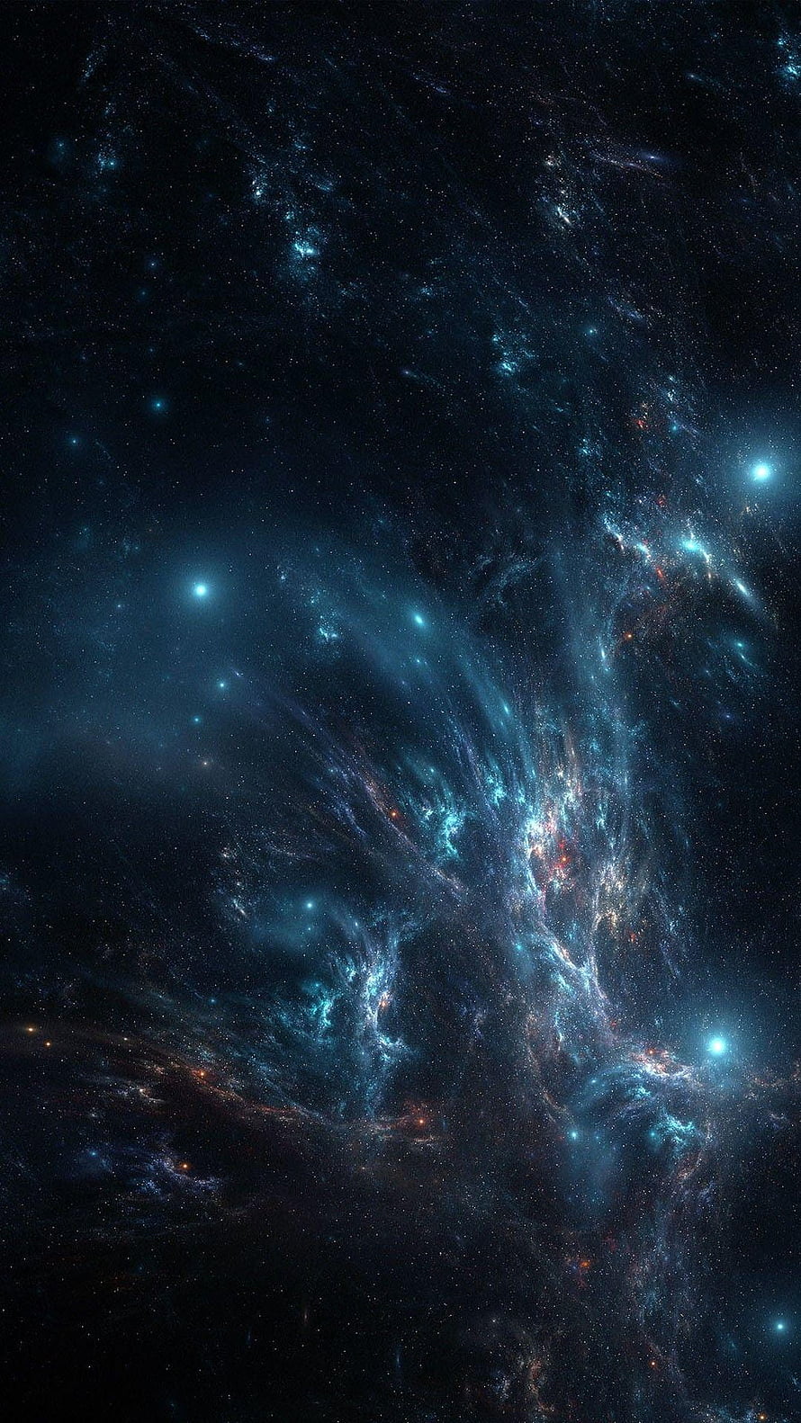 Deep Space Nebula with Swirling Blue and Cyan Gas Clouds and Bright Stars HD phone wallpaper