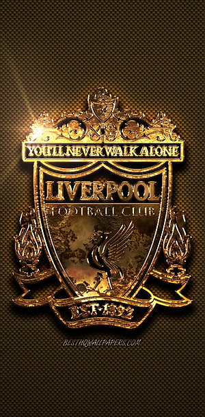 Golden Liverpool FC Crest with Liver Bird and You'll Never Walk Alone Motto HD phone wallpaper