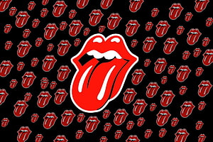 The Rolling Stones Tongue and Lips Logo Pattern on Black Background HD wallpaper