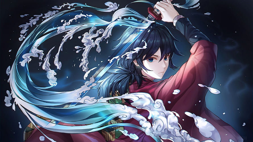 Muichiro Tokito Mist Pillar Demon Slayer Anime Artwork with Water Effects HD wallpaper