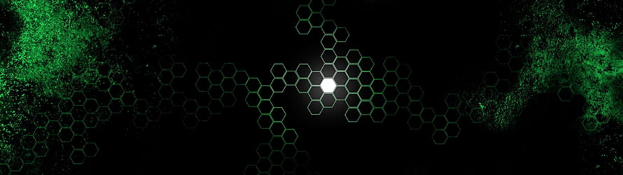 Razer Green Hexagonal Tech Pattern with Glowing Center Light on Black Background HD wallpaper