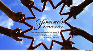Friends Forever Quote With Hands Forming A Star Against Blue Sky HD wallpaper