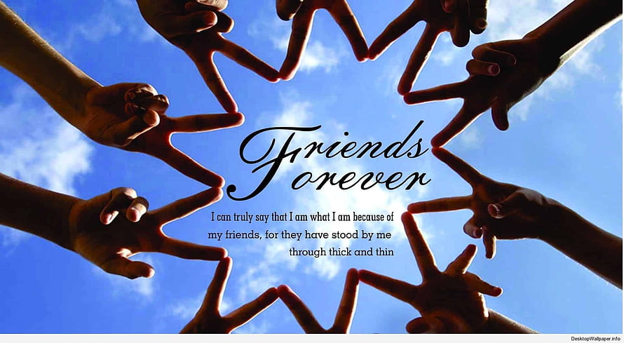 Friends Forever Quote With Hands Forming A Star Against Blue Sky HD wallpaper