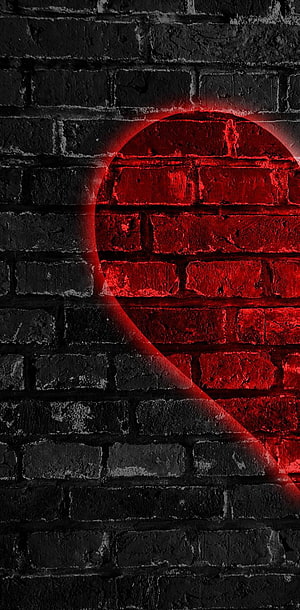 Dark Brick Wall With Glowing Red Half Heart Shape HD phone wallpaper