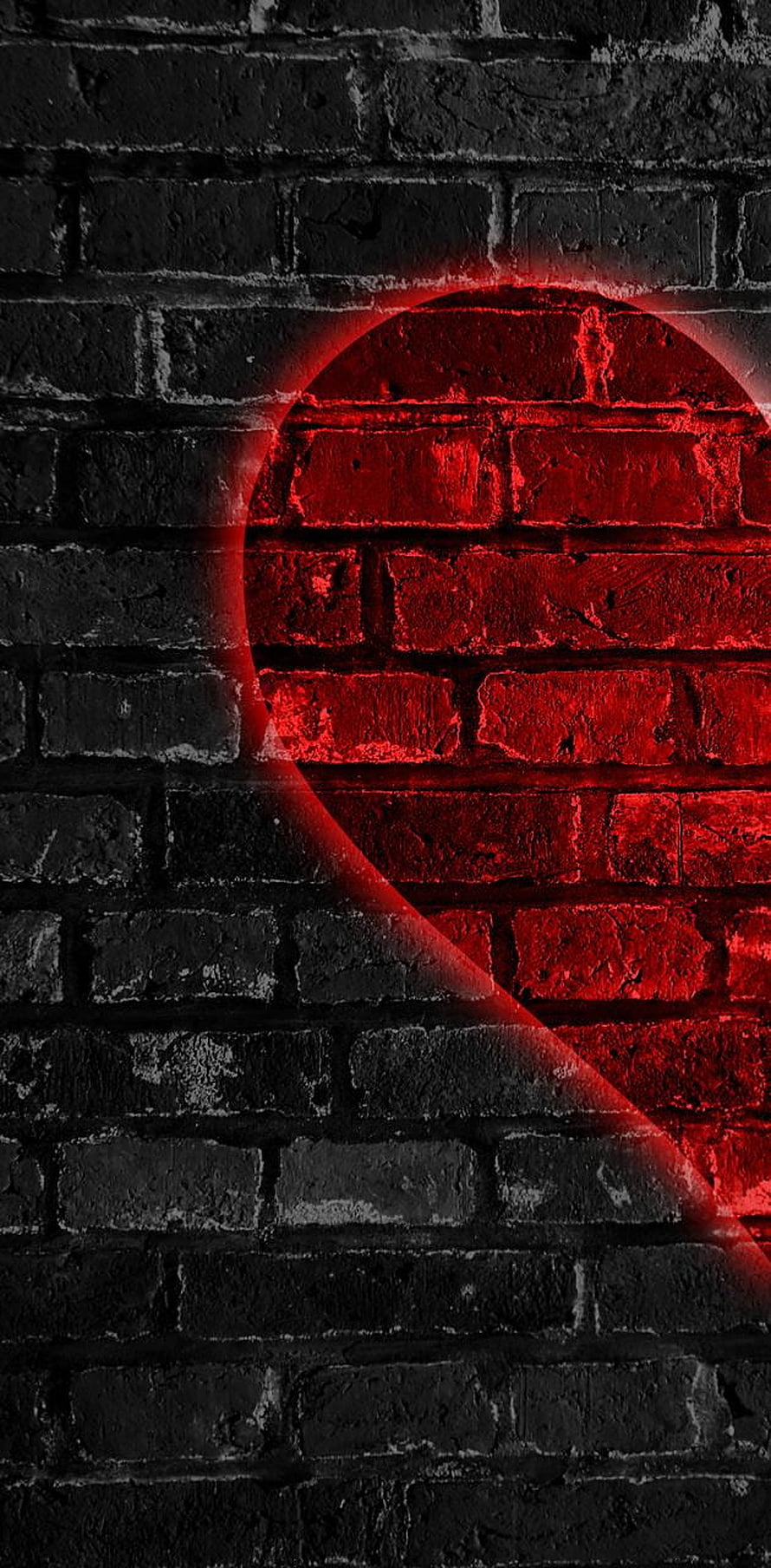 Dark Brick Wall With Glowing Red Half Heart Shape HD phone wallpaper