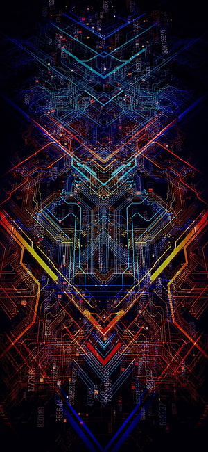 Neon Circuit Board Abstract Pattern with Glowing Traces and Digital Data HD phone wallpaper