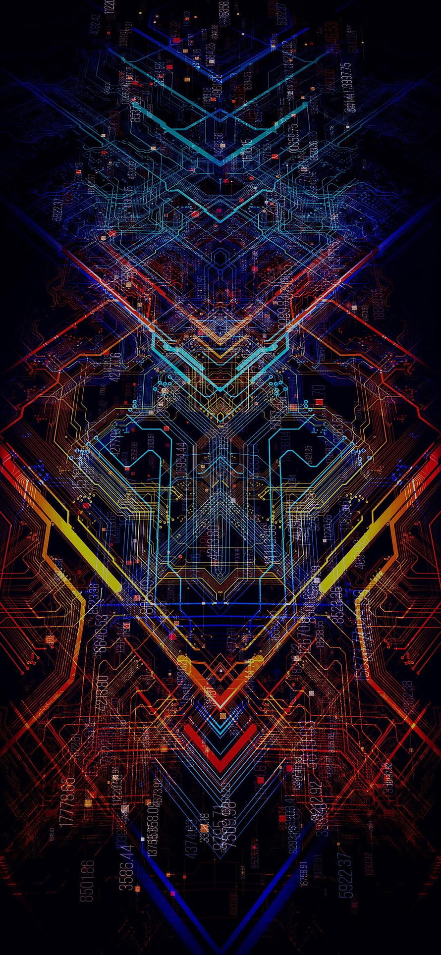 Neon Circuit Board Abstract Pattern with Glowing Traces and Digital Data HD phone wallpaper