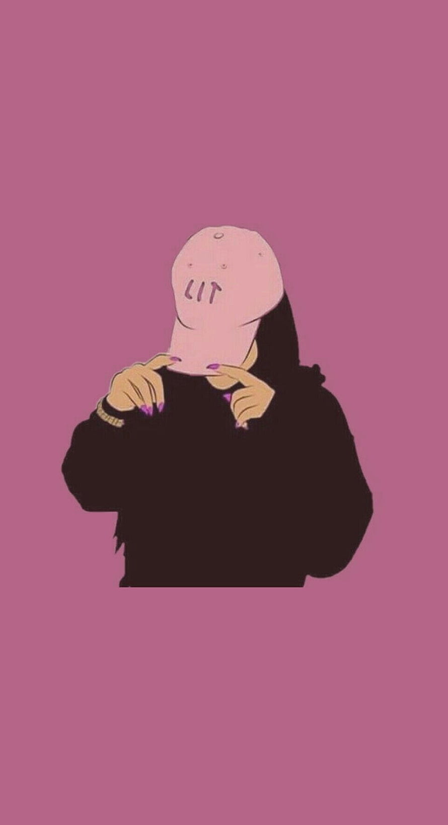 Minimalist Illustration of a Figure in a Black Hoodie Holding a Mask on a Pink Background HD phone wallpaper
