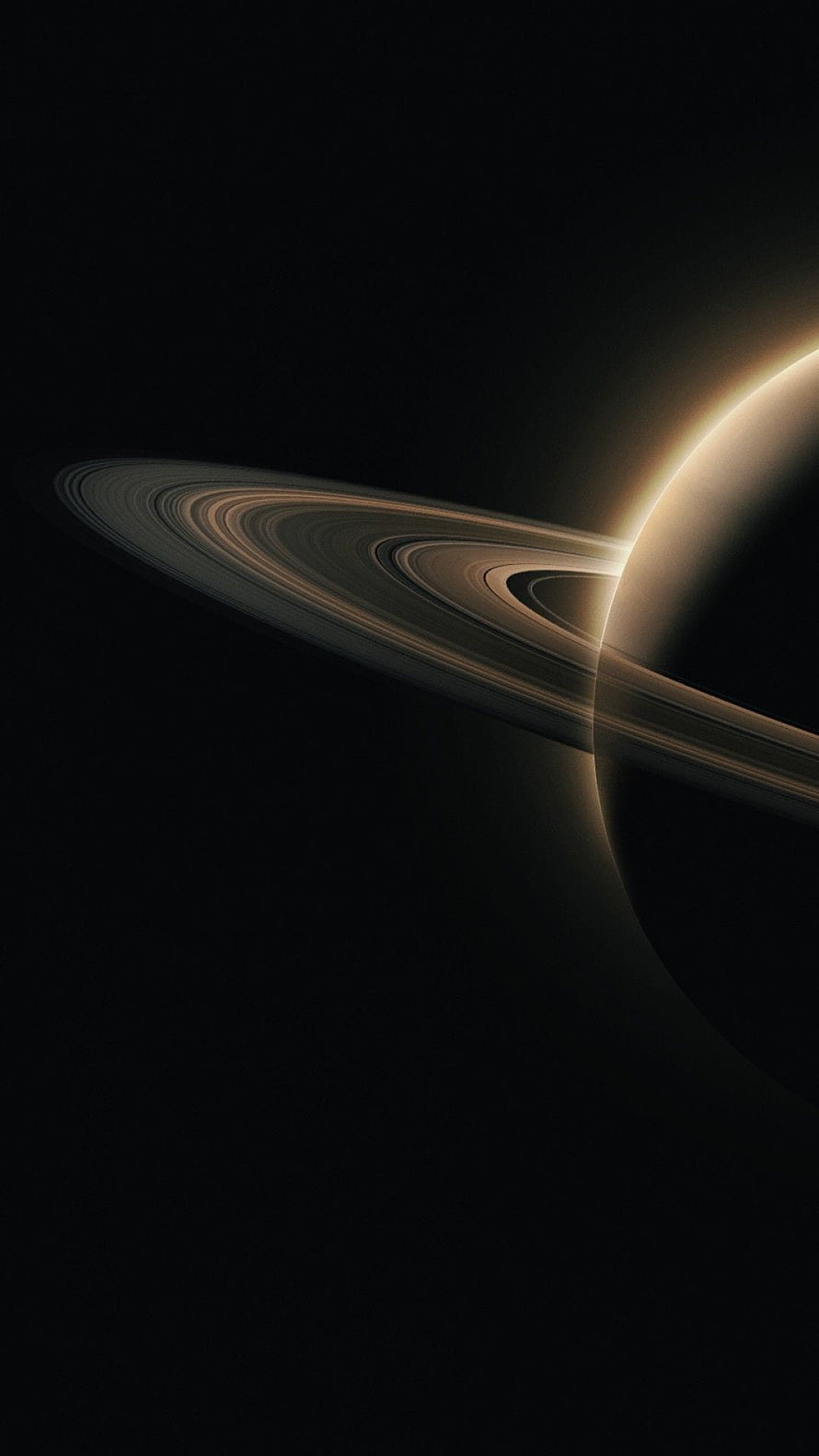 Saturn with its iconic rings set against the deep black void of outer space HD phone wallpaper
