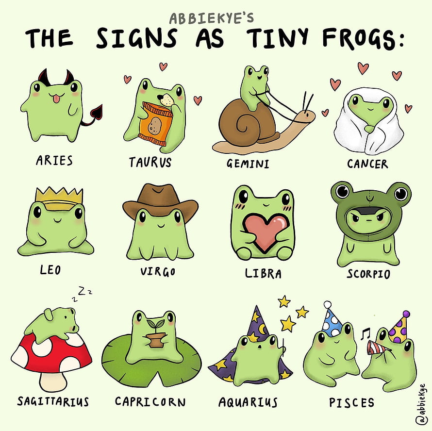 Cute Zodiac Signs as Tiny Frogs Illustration by Abbiekye HD wallpaper