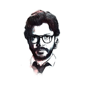 Professor Money Heist Digital Portrait Illustration With Glasses And Beard HD phone wallpaper