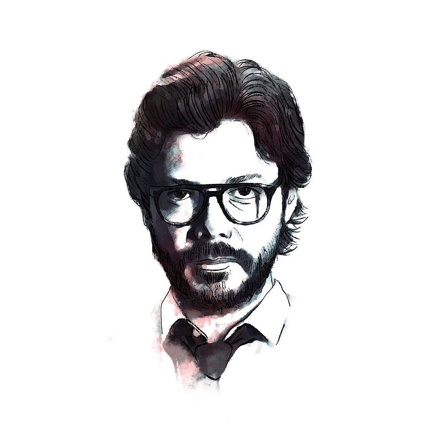Professor Money Heist Digital Portrait Illustration With Glasses And Beard HD phone wallpaper