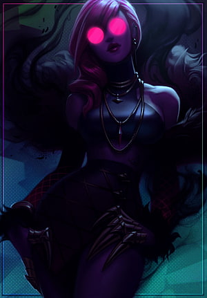 Evelynn KDA Dark Fantasy Character Art with Glowing Eyes and Clawed Gloves HD phone wallpaper