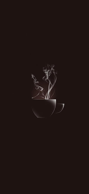 Minimalist steaming coffee cup on a dark background with elegant swirling smoke HD phone wallpaper