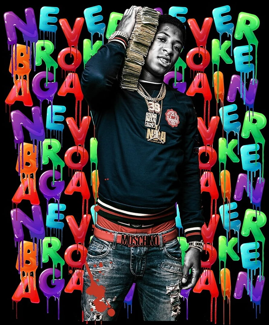 YoungBoy Never Broke Again Portrait with Dripping Colorful Typography and Cash Money Records Jewelry HD phone wallpaper