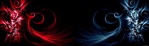 Red and Blue Abstract Digital Art with Swirling Fractal Patterns on Black Background HD wallpaper