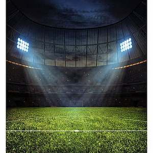 Illuminated Night Football Stadium With Floodlights And Packed Crowd HD phone wallpaper
