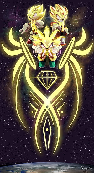 Super Sonic, Super Silver, and Super Shadow Floating Above Earth in Cosmic Space HD phone wallpaper
