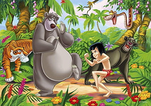 Mowgli and Animal Friends in the Jungle from The Jungle Book Disney Animation HD wallpaper