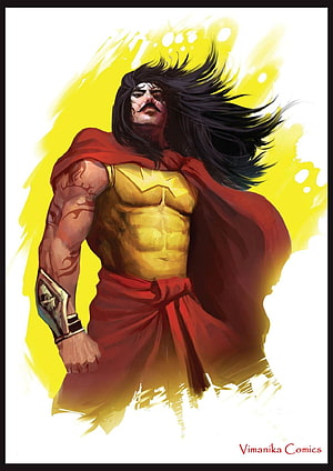 Karna Warrior Character Digital Art with Golden Armor and Red Cape HD phone wallpaper
