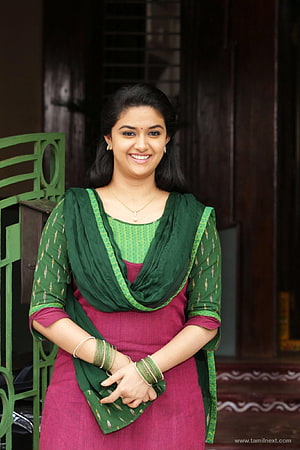 Keerthy Suresh in Traditional Green and Maroon Attire HD phone wallpaper