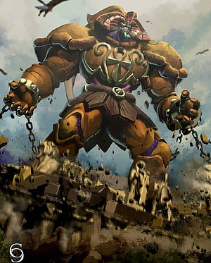 Exodia the Forbidden One Giant Statue Standing Over Ruined City HD phone wallpaper