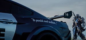 Transformers Barricade Racing Car with Number 14 Spoiler and Quote Decal HD wallpaper