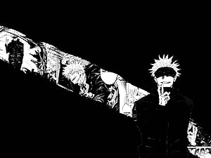 Satoru Gojo Jujutsu Kaisen Black and White Manga Panel Artwork HD wallpaper