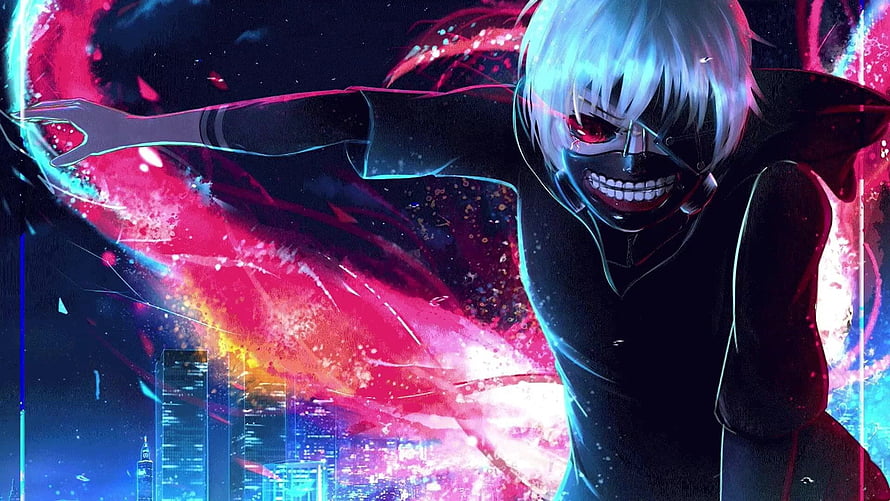 Togata from Tokyo Ghoul:re in Dynamic Action Pose with Neon Energy Effects HD wallpaper