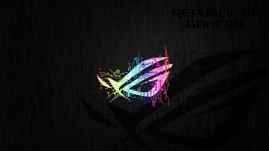 ASUS ROG Neon Circuit Logo on Dark Textured Background HD wallpaper