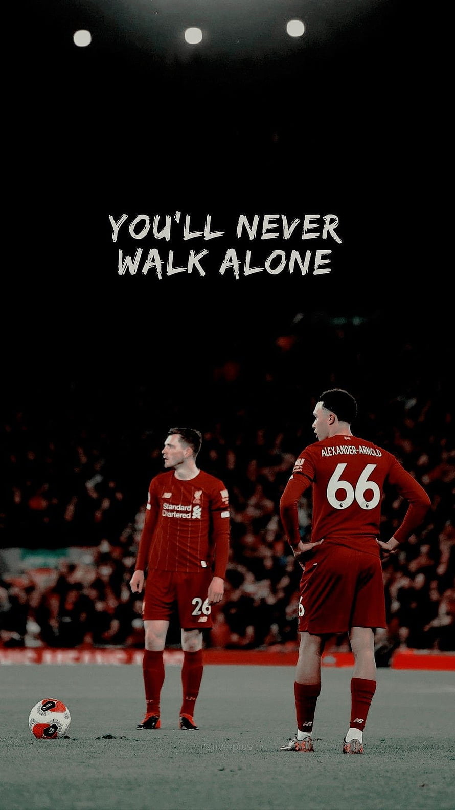 Liverpool FC Players on the Pitch with You'll Never Walk Alone Text HD phone wallpaper
