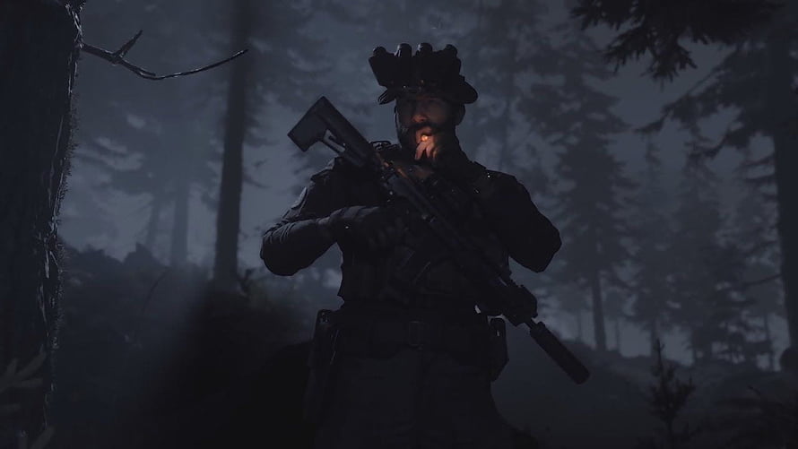 Bravo Six Going Dark Soldier in Foggy Forest with Rifle and Tactical Gear HD wallpaper