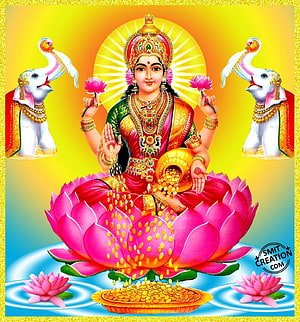 MahaLaxmi Mata Seated on Lotus with Elephants and Gold Coins HD phone wallpaper
