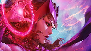 Scarlet Witch Casting Vibrant Pink Energy in Dramatic Digital Art HD wallpaper