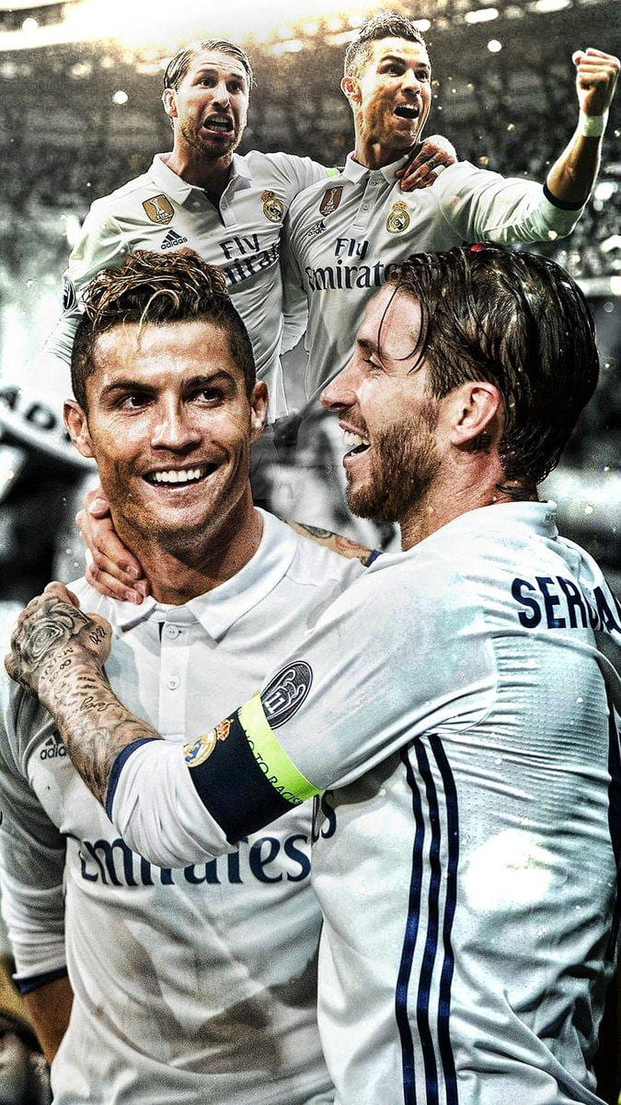 Cristiano Ronaldo and Sergio Ramos Celebrating in Real Madrid White Kits HD phone wallpaper