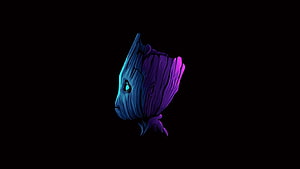 Baby Groot Neon Minimalist Portrait on Black Background HD wallpaper