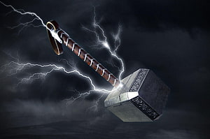 Mjolnir Thor's Hammer with Lightning Storm and Dark Clouds HD wallpaper