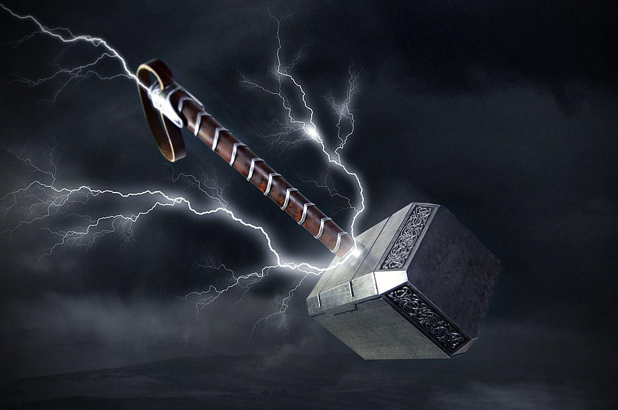 Mjolnir Thor's Hammer with Lightning Storm and Dark Clouds HD wallpaper