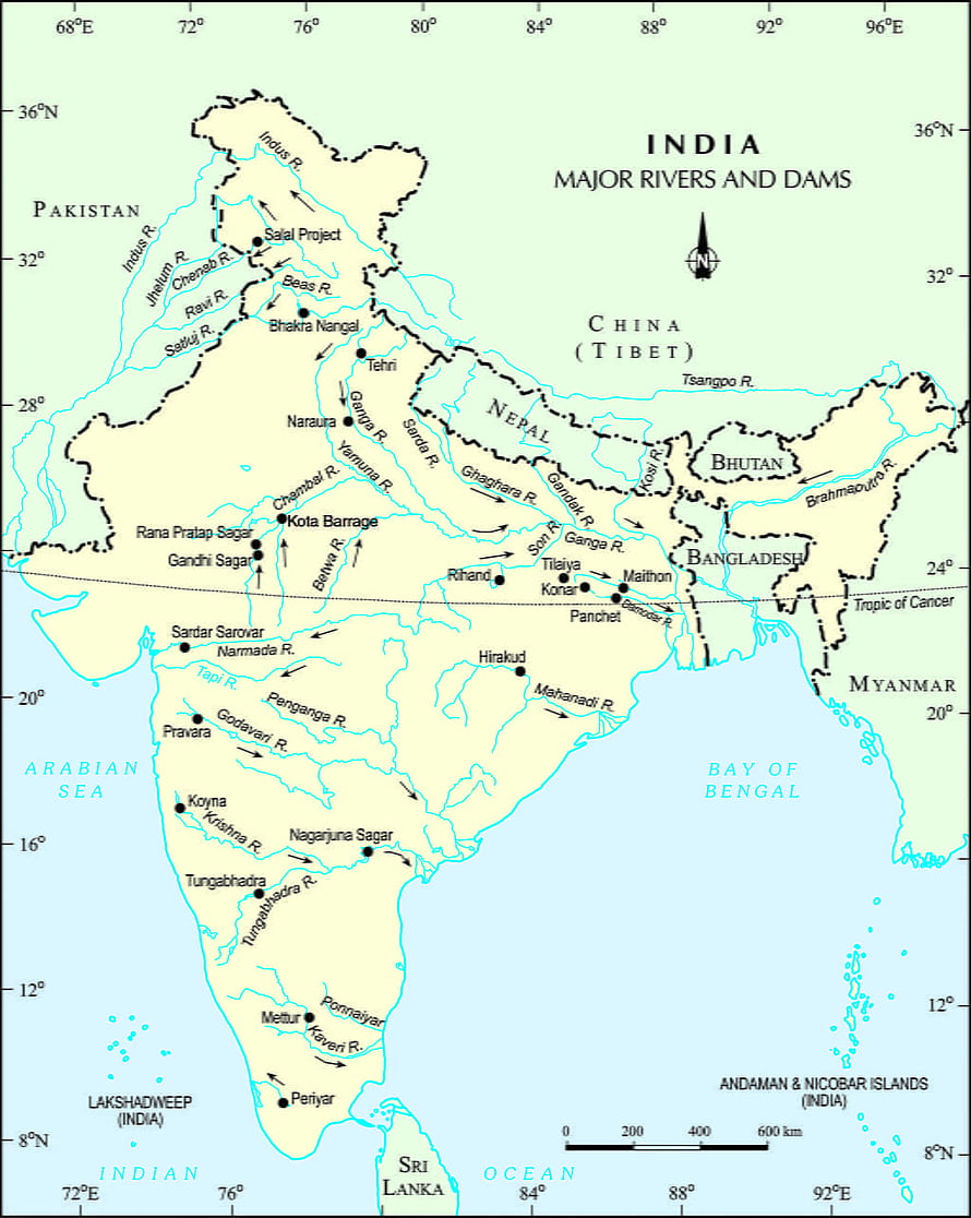 Detailed Map of India Showing Major Rivers and Dams HD phone wallpaper