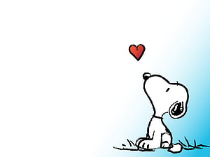 Snoopy Sitting Under a Floating Red Heart on a Soft Blue Gradient Background HD wallpaper