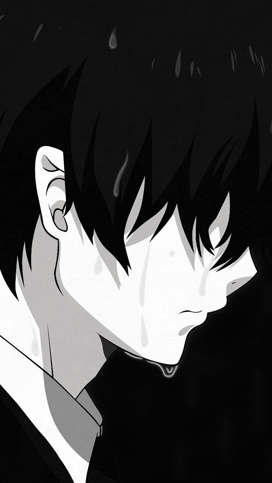 Blue Exorcist Anime Character Crying in Black and White Profile Portrait HD phone wallpaper